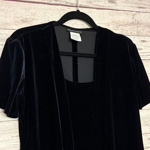 Rhapsody Black Velvet Faux Wrap Dress Removal Shoulder Pads Med‎ - Picture 3 of 6